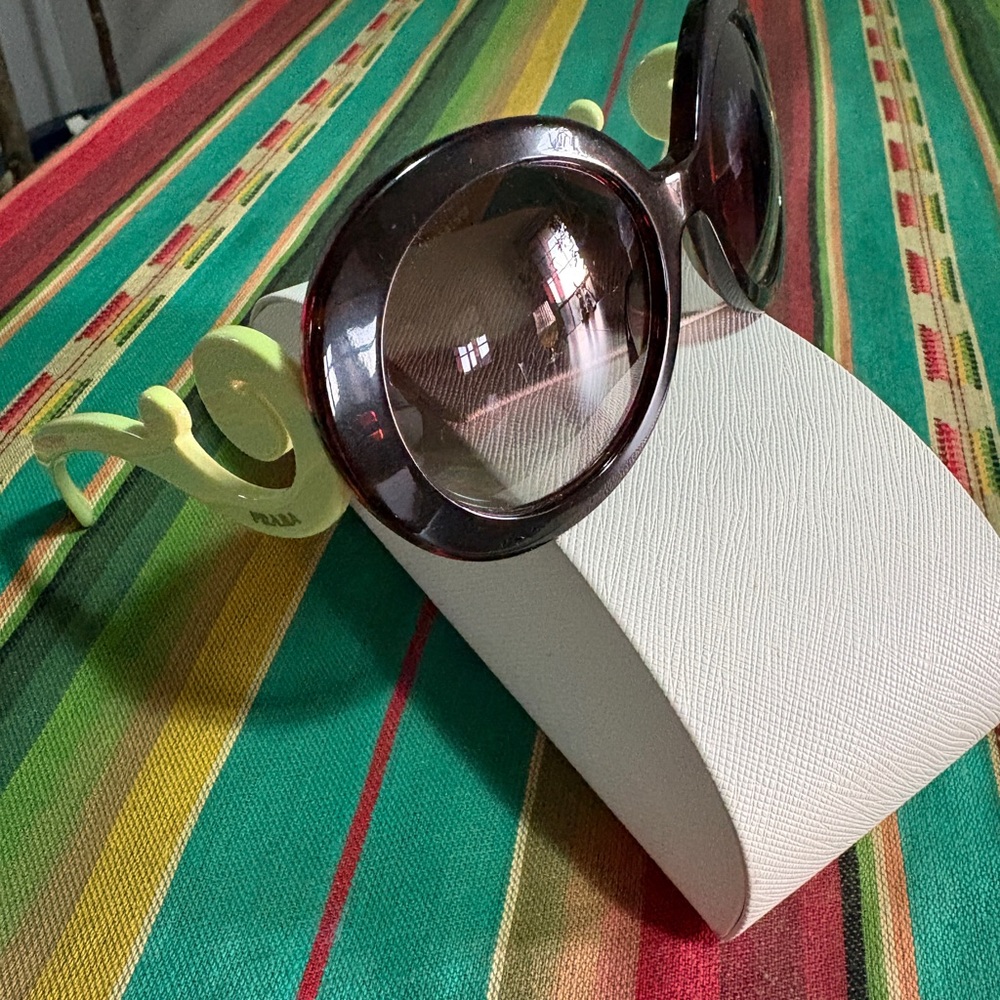 Prada Sunglasses with Brown Lenses and Lime Green Swirl Arms